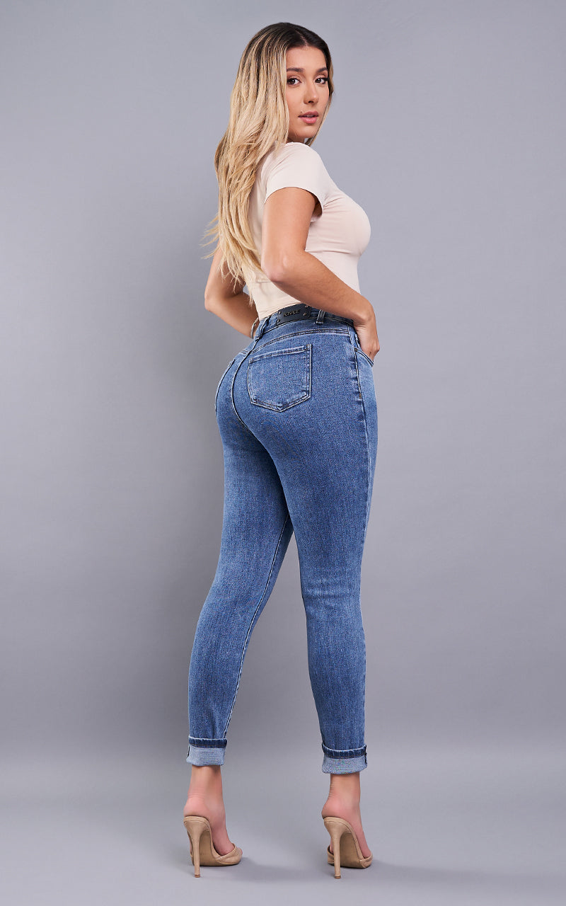 Jeans Skinny Ankle Tiro Alto