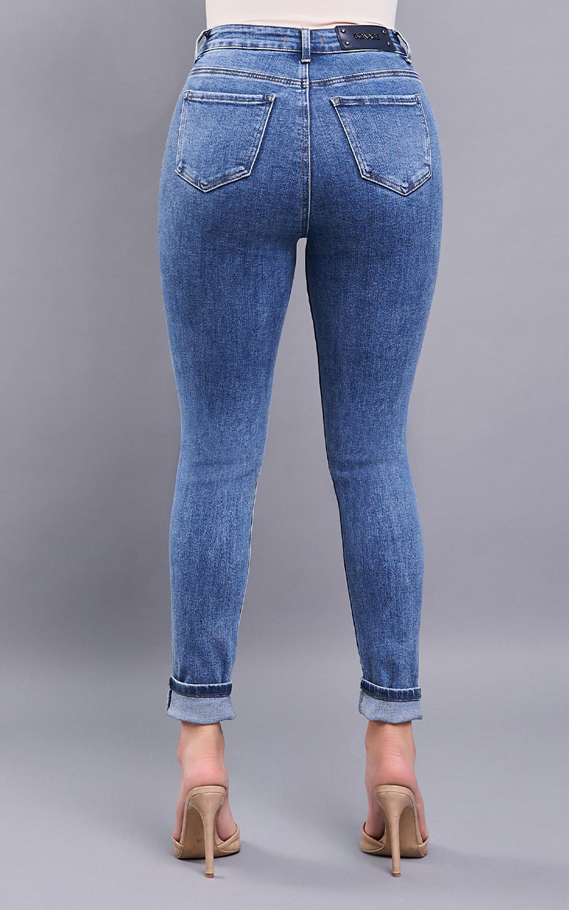 Jeans Skinny Ankle Tiro Alto