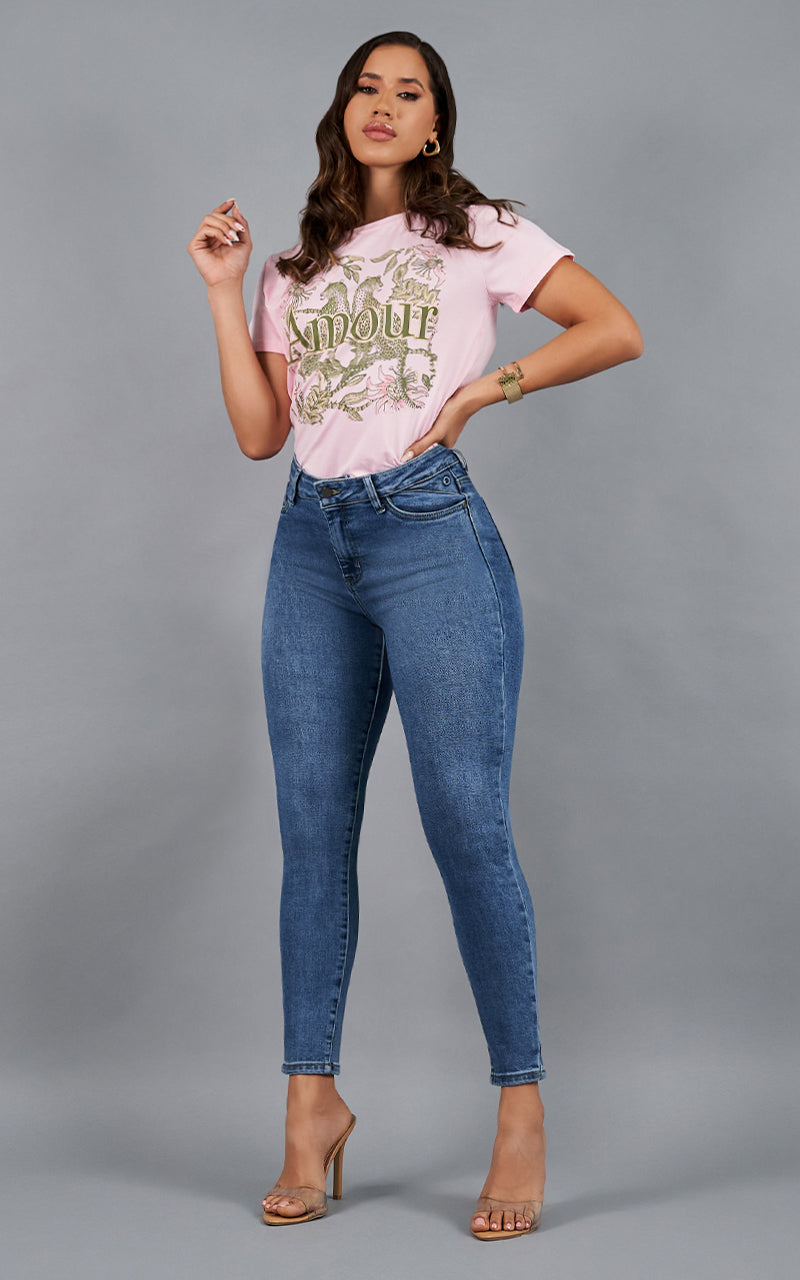 Jeans Skinny Ankle Tiro Alto