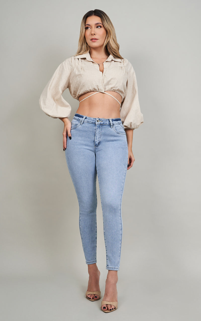Jeans Skinny Ankle Tiro Alto