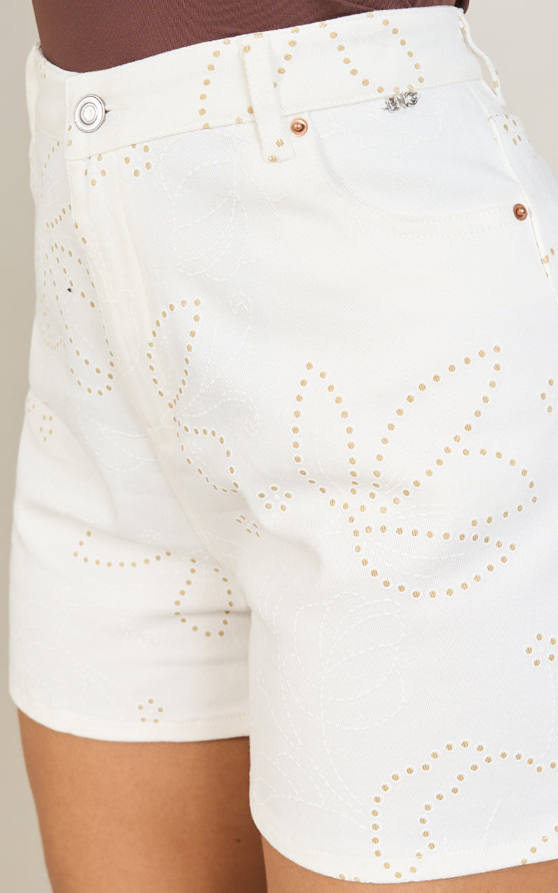 WHITE PEARL EYELET SHORT