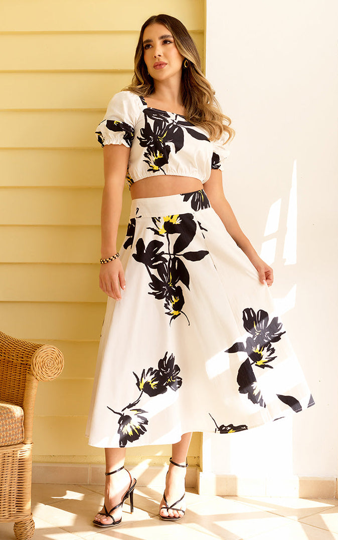 FLORAL STROKE TOP & SKIRT