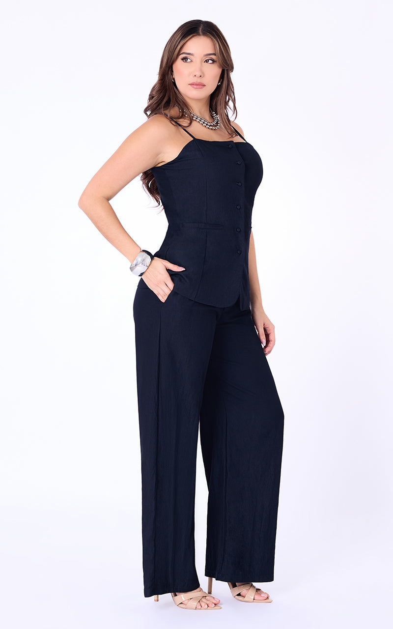 CONJUNTO CHALECO UNICOLOR Y PANTALON STRAIGHT